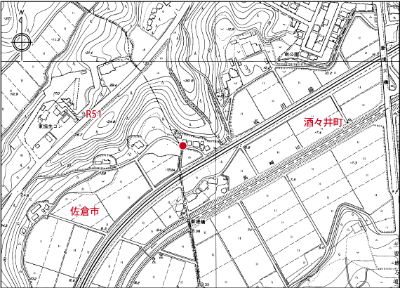 旧東金道本佐倉新堤道標の位置図