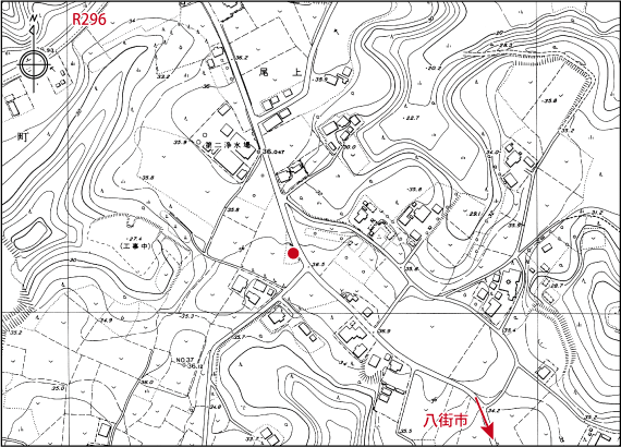 尾上西谷津石仏道標の位置図