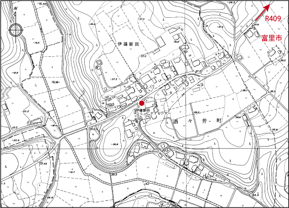 伊篠新田井戸台道標の位置図