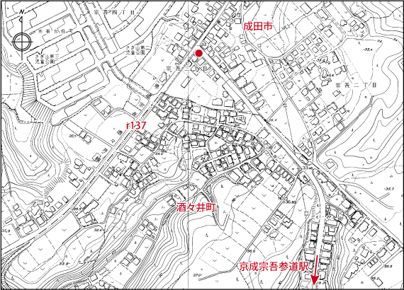 宗吾参道ハミングロード終点の位置図